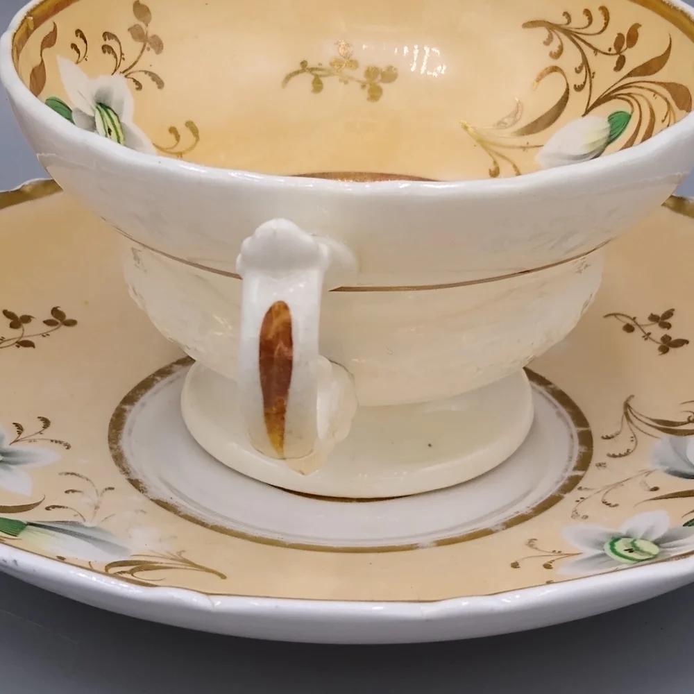 Rockingham Porcelain Gold Lily Tea Cup Saucer 230 Vintage Antique